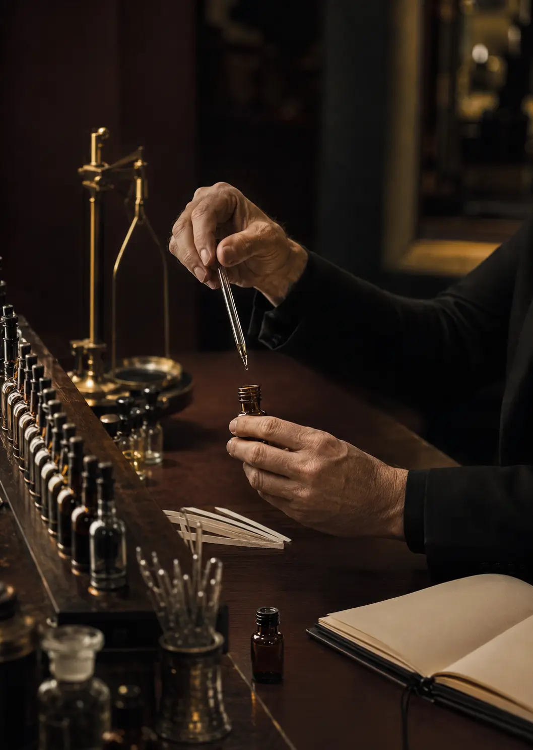 A perfumer composing a bespoke fragrance in the Villa 515 atelier